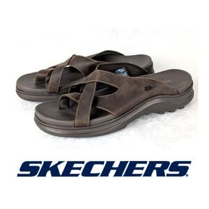 Sketchers Vintage Y2K Brown Leather Chunky Slide Thong Jammers Sandals Women 10